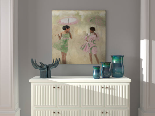 Brella Girls Pink & Green Gallery Wrap Canvas